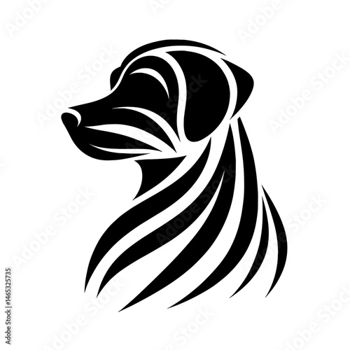 Abstract dog head silhouette with flowing lines  