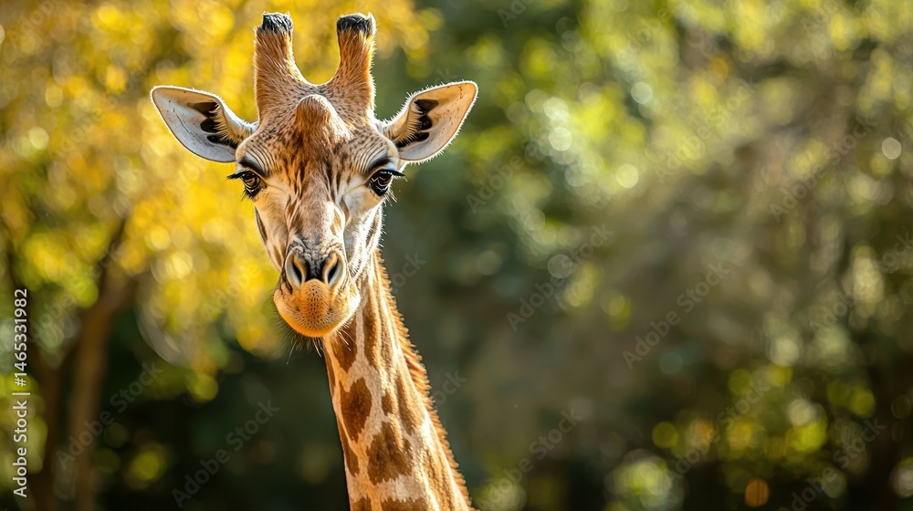Naklejka premium An old giraffe standing by itself, its long neck and slightly wrinkled face reflecting its age.
