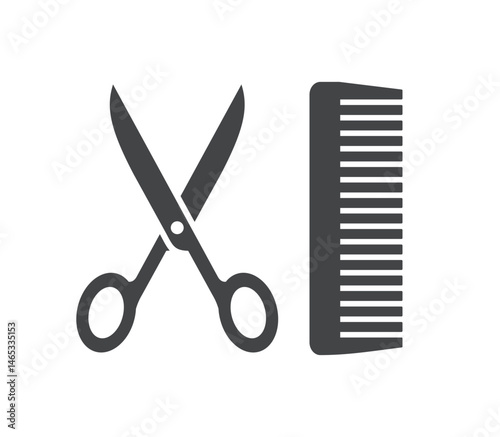 Hairdresser icon. Scissors and comb, symbol of beauty salon, hairstyling or haircut. Attribute of hairdresser or barber.