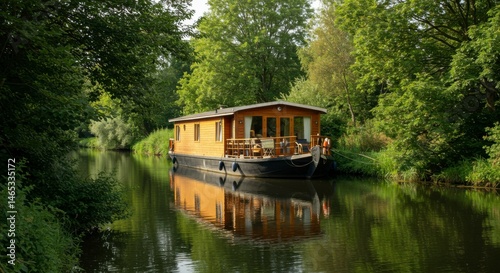 Houseboat on a canal, idyllic