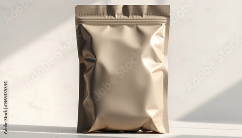 Elegant Foil Pouch Mockup for Product Packaging and Branding Presentation with Soft Lighting
