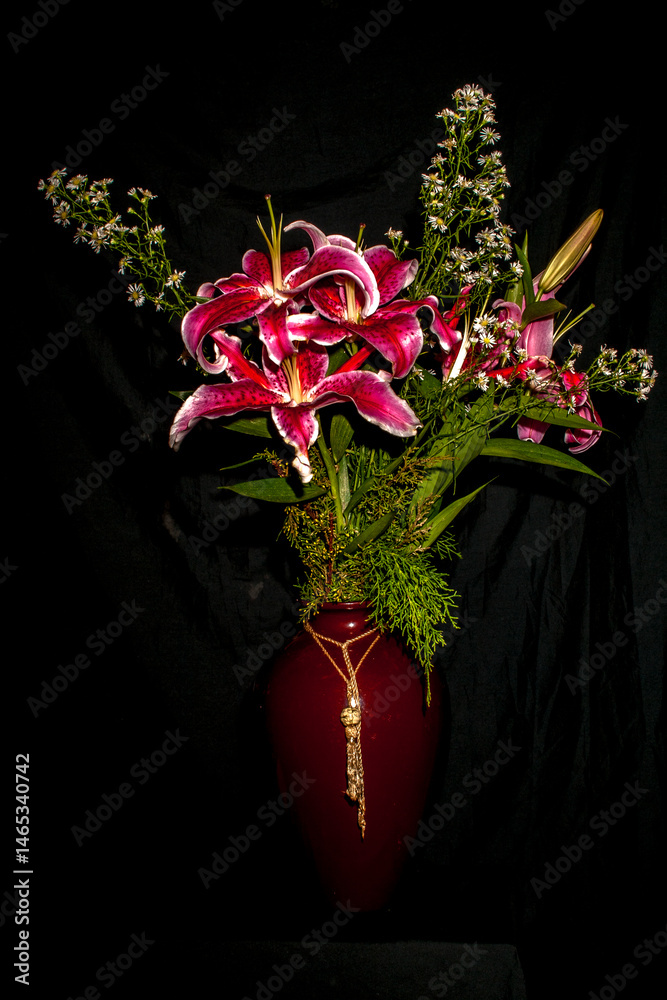 Macro pink big lily flower with soft focus. Abstract close up petal blur background.