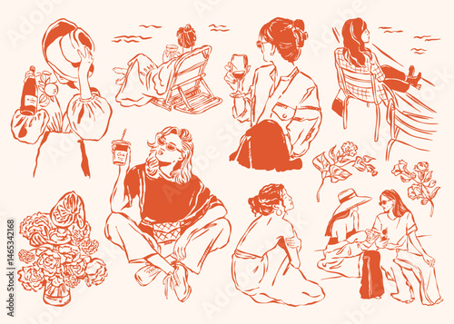 Sketch style collection of female silhouettes.