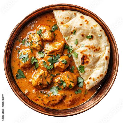 Golden Butter Chicken Curry Top View Isolated on Transparent Background