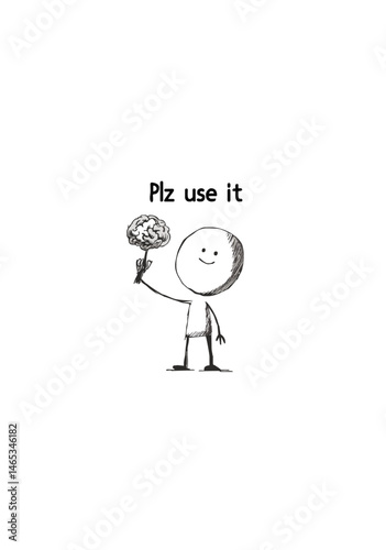 Cute Stick Figure Character Holding a Brain in Hand with Motivational Text 