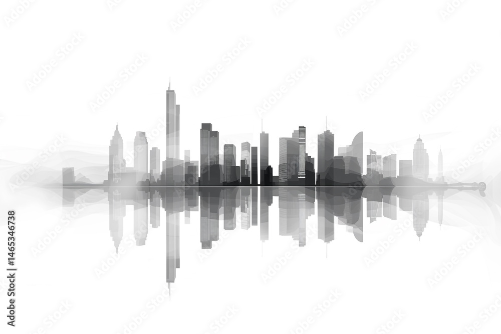 Naklejka premium Cityscape Silhouette with Reflection