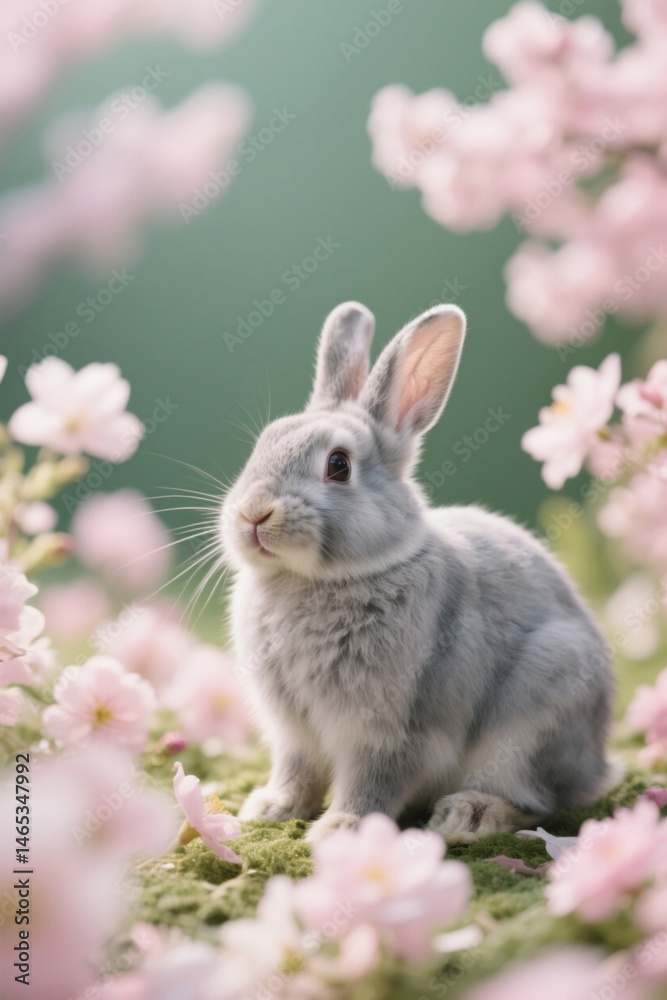 Fototapeta premium there is a small rabbit sitting in a field of flowers