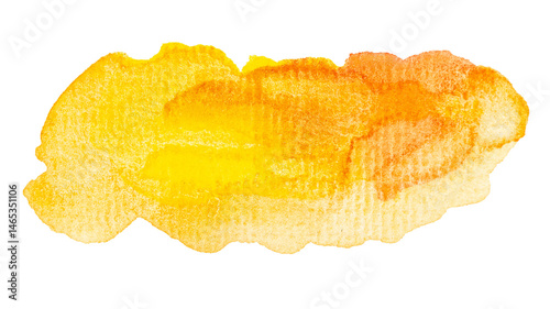 Bright watercolor brush stroke in yellow and orange hues on transparent background.