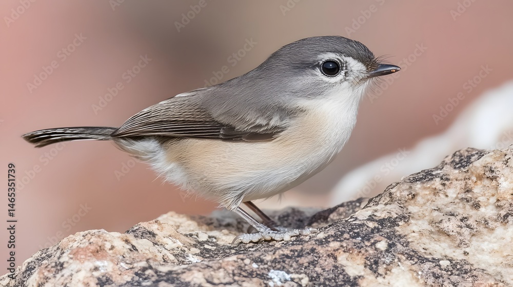 Naklejka premium Closeup of a Small Grey Bird Perched on a Rock