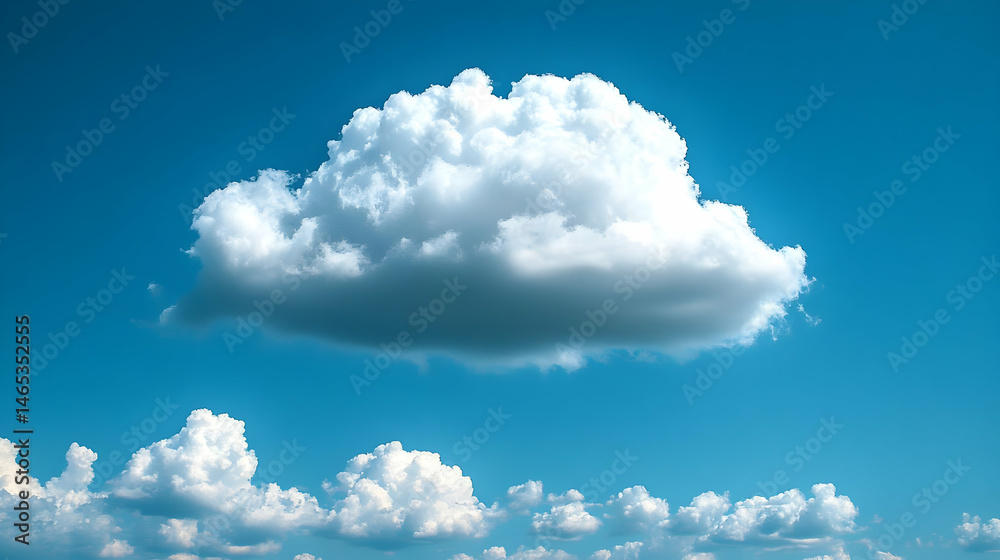 Naklejka premium Single White Cumulus Cloud in Vivid Blue Sky