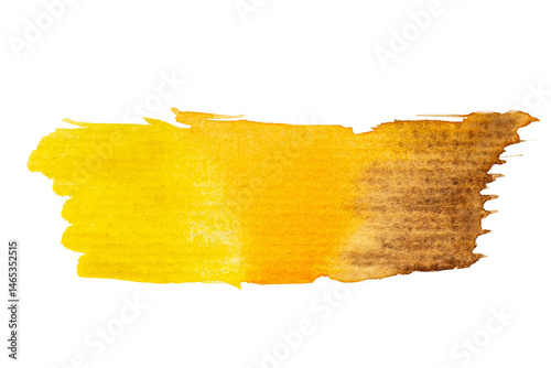 Abstract yellow and orange watercolor brush stroke on transparent or white background.