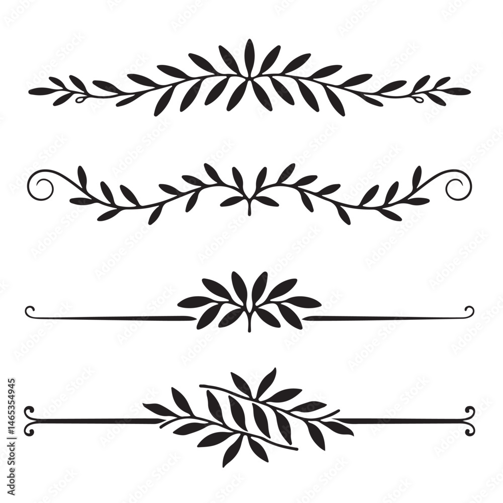Obraz premium Elegant Floral Leaf Dividers – Decorative Ornamental Vector Borders Design Set-Generative AI