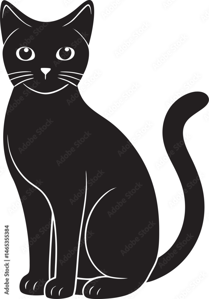 Obraz premium Black Cat Silhouette Vector in Sitting Position