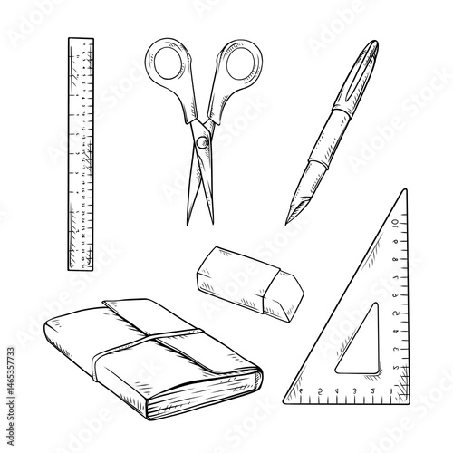 stationery handdrawn collection with line art illustration