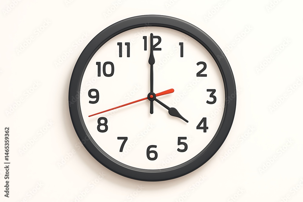 Geometric clock design featuring bold black numbers, black and red clock hands, on a white background, offering a clean and modern aesthetic. Geometric clock design featuring bold black numbers, black and red clock hands, on a white background, offering a clean and modern aesthetic.