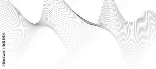 Abstract vector design featuring smooth gray wave lines flowing horizontally across a light background. The waves should have a soft gradient and overlapping transparency effects.
