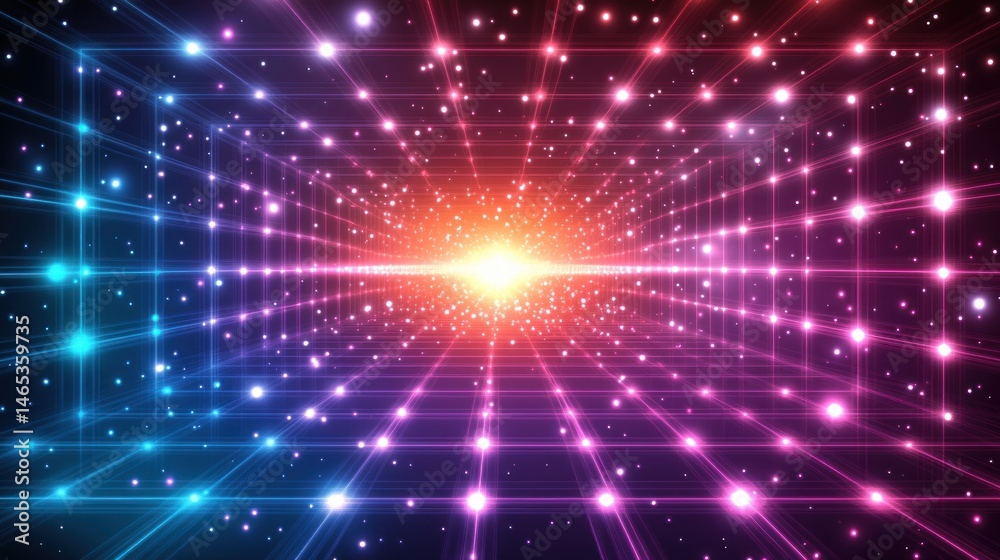 Obraz premium Futuristic, glowing grid tunnel
