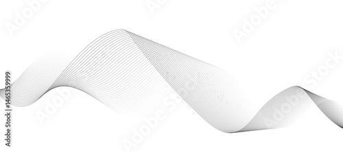Abstract vector design featuring smooth gray wave lines flowing horizontally across a light background. The waves should have a soft gradient and overlapping transparency effects.