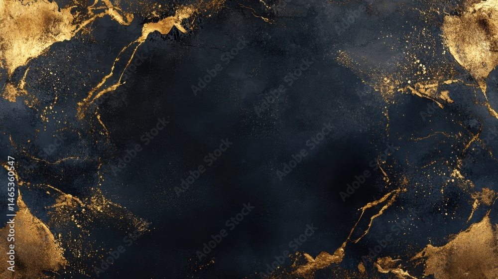 Dark background with golden marble veins and abstract pattern creating luxurious texture
