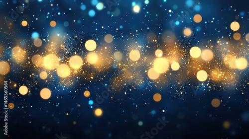 Obraz na płótnie Golden particles and blue bokeh lights creating a magical christmas atmosphere w salonie