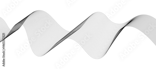 Abstract vector design featuring smooth gray wave lines flowing horizontally across a light background. The waves should have a soft gradient and overlapping transparency effects.