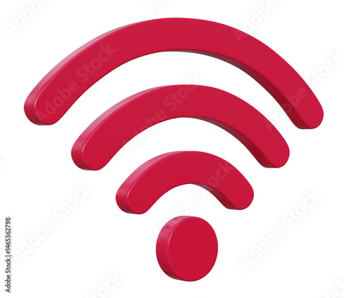 Wifi wireless network red colorful 3d icon symbol isolated on transparent background, 3d illustration