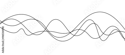 Abstract vector design featuring smooth gray wave lines flowing horizontally across a light background. The waves should have a soft gradient and overlapping transparency effects.