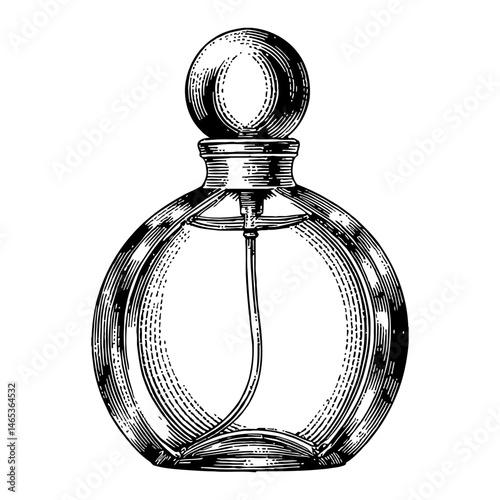 Perfume Bottle Isolated Object Black and White Outline Line Art Vintage Style Engraving Drawing