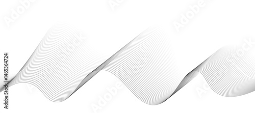 Abstract vector design featuring smooth gray wave lines flowing horizontally across a light background. The waves should have a soft gradient and overlapping transparency effects.