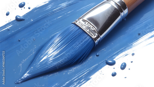 Blue paint brush stroke isolated on white or transparent png background.