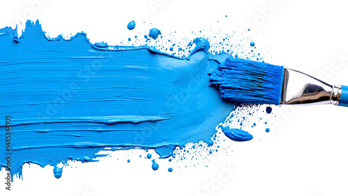 Blue paint brush stroke isolated on white or transparent png background.