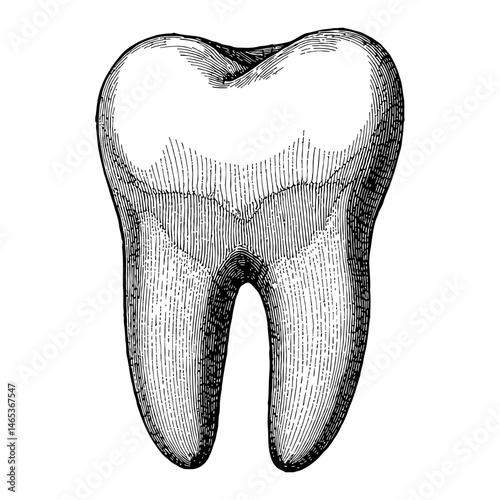 Detailed Molar Tooth Black and White Outline Line Art Drawing Engraving Sketch Illustration