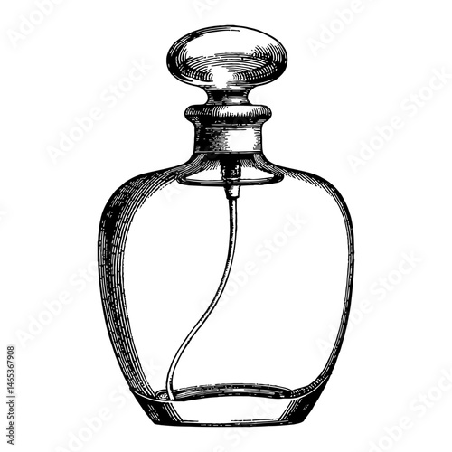 Antique Perfume Bottle in Black and White Outline Line Art Drawing Vintage Style Illustration