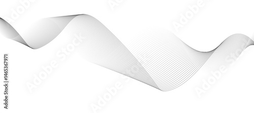 abstract vector design featuring smooth gray wave lines flowing horizontally across a light background. The waves should have a soft gradient and overlapping transparency effects.