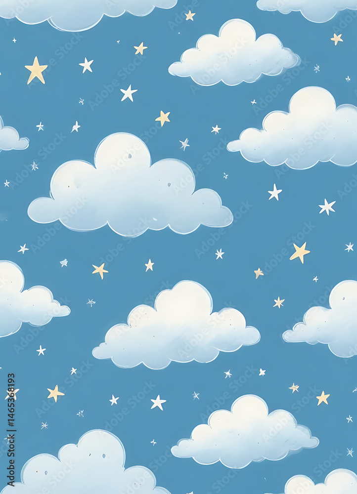 Cartoon Clouds and Stars Pattern Cartoon Clouds and Stars Pattern