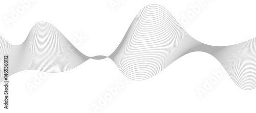 Abstract vector design featuring smooth gray wave lines flowing horizontally across a light background. The waves should have a soft gradient and overlapping transparency effects.