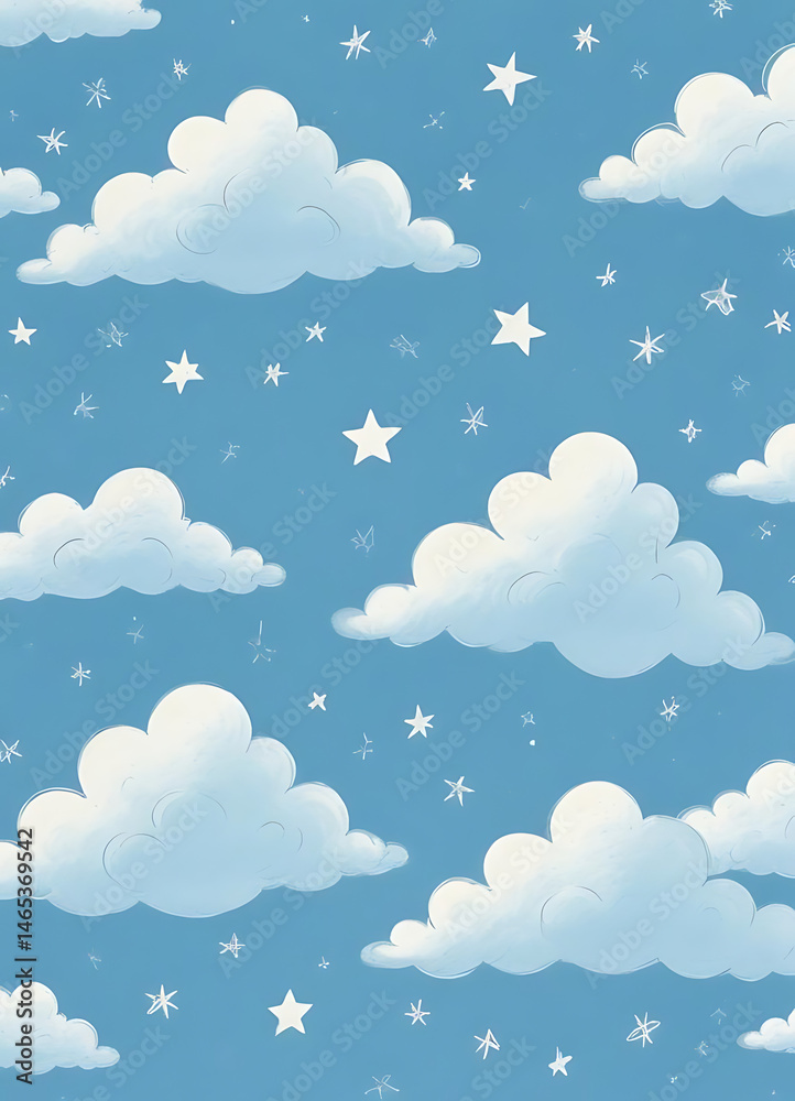 Cartoon Clouds and Stars Pattern Cartoon Clouds and Stars Pattern
