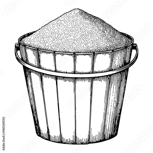 Sand in a Bucket Vintage Engraving Style Black and White Outline Line Art Drawing