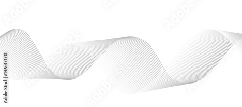 abstract vector design featuring smooth gray wave lines flowing horizontally across a light background. The waves should have a soft gradient and overlapping transparency effects.