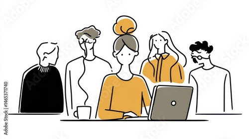 Group of people working together at a desk.