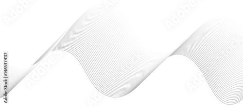 abstract vector design featuring smooth gray wave lines flowing horizontally across a light background. The waves should have a soft gradient and overlapping transparency effects.