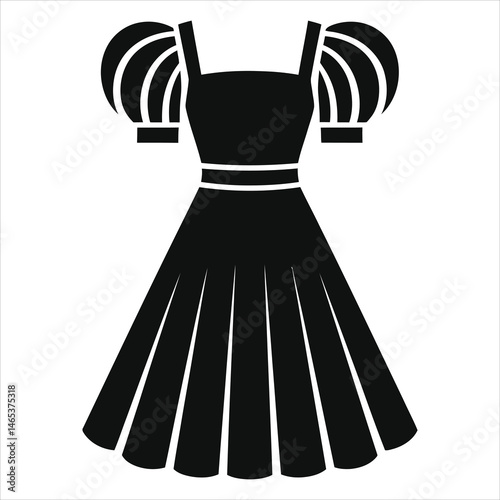 Stylish Puff Sleeve Dress Vector Silhouette/A simple, elegant silhouette of a dress with puffy sleeves.