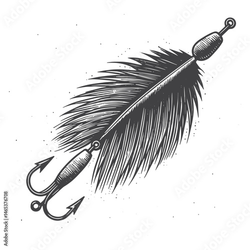 Vintage Hand-Drawn Fishing Lure with Spinner Blade Illustration – Angler Gear Engraved Style Vector for T-Shirts, Posters, Stickers, and Outdoor Fishing Themes Apparel
