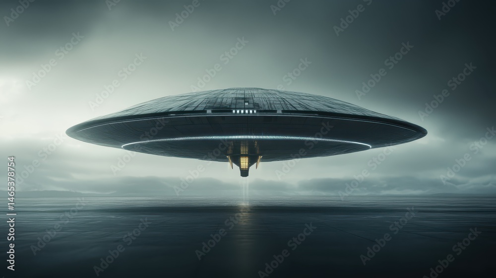 Giant ufo ship majestically floats in the sky, a close encounter of the third kind Giant ufo ship majestically floats in the sky, a close encounter of the third kind