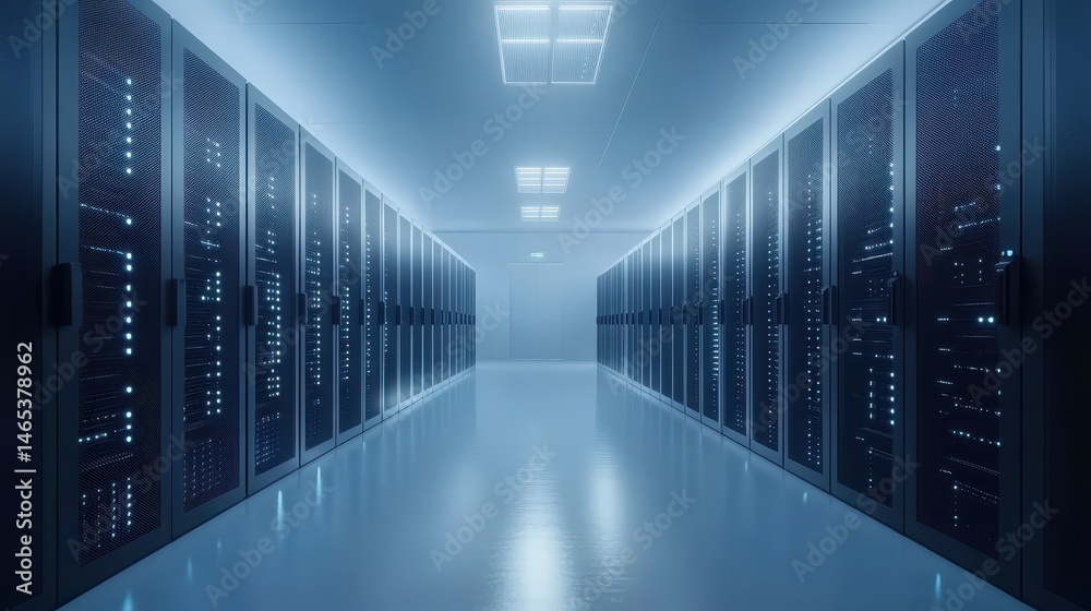 Fototapeta premium Modern data center hallway with highperformance server racks and advanced technology infrastructure