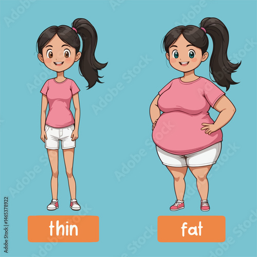 Thin and Fat Comparison Cartoon Illustrations of Body Types