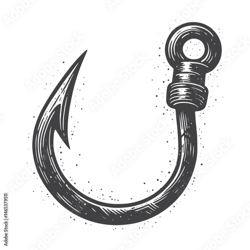 Vintage Hand-Drawn Fishing Hook Close-Up Illustration – Outdoor Adventure Engraved Style Vector for T-Shirts, Posters, Stickers, and Fishing Apparel