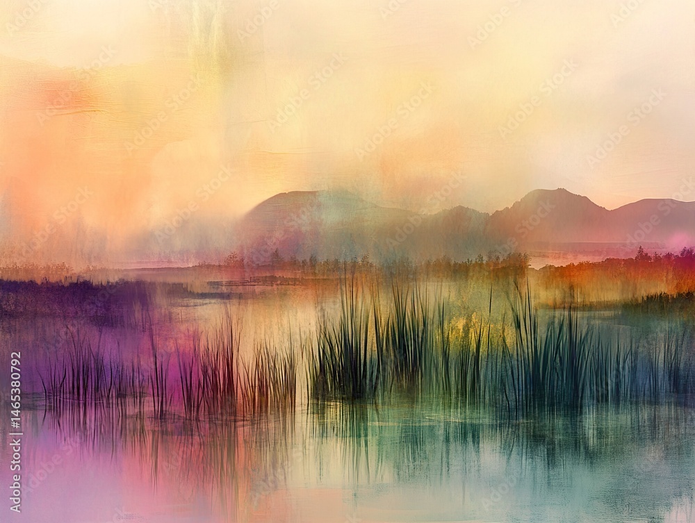 Fototapeta premium Misty Sunrise Over Still Water