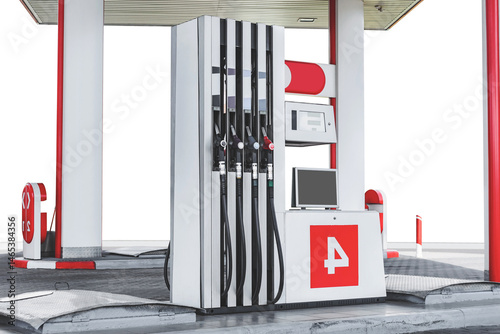 Isolate gray gas station with fuel pistols. Isolated Background white.
