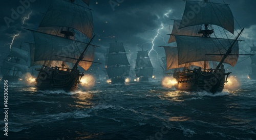 Epic sea battle at night